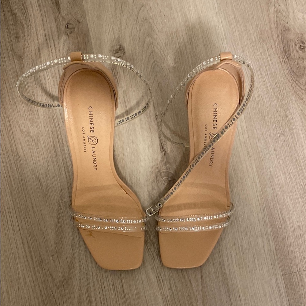 Chinese Laundry Tan Crystal Embellished Heels